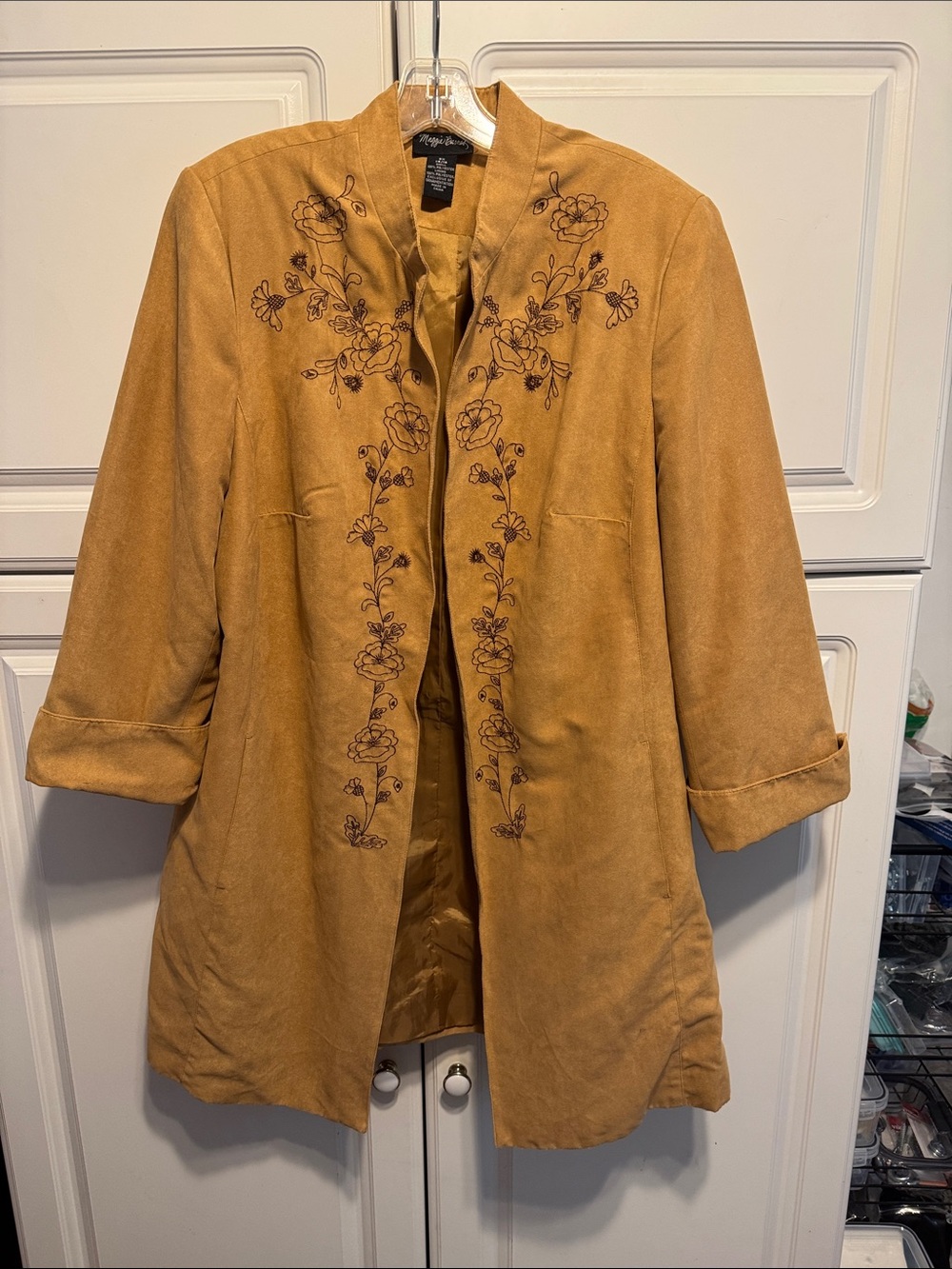 Maggie Barnes Faux Suede Embroidered Trench Coat